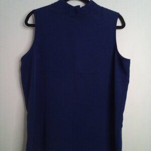 Martinique Blouse Women 16 Sleeveless Embroidery Trim Collar Satin Blue